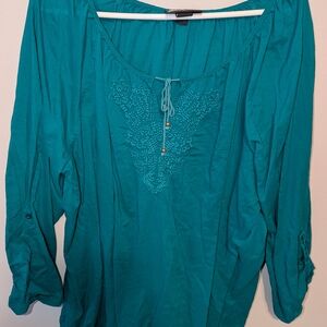 Lane Bryant Turquoise Blouse with Embroidery